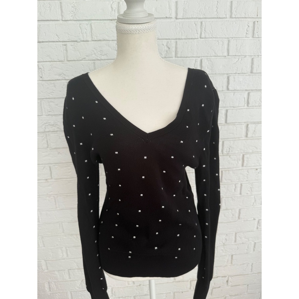 Daniel Rainn Sweater Womens Medium Black‎ Excellent Polka Dot V-Neck Viscose